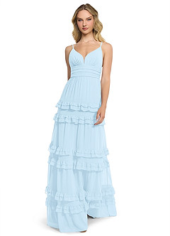 Azazie Rachel Bridesmaid Dresses Sky Blue A-Line Chiffon Dress image1