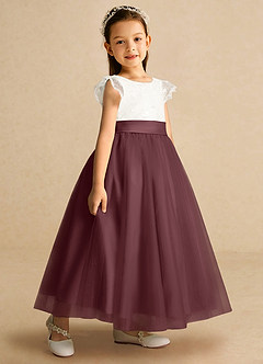 Azazie Pookie Flower Girl Dresses Sangria A-Line Lace Tulle Dress image2