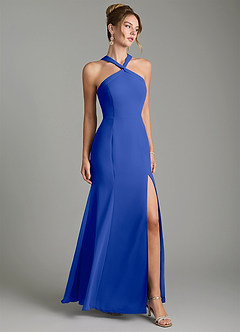Azazie Rue Bridesmaid Dresses Royal Blue A-Line Halter Chiffon Dress image1