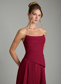 Azazie Gabriela Vestidos para Prova em Casa Vestido Borgonha de Chiffon de Linha A com Corpete image10