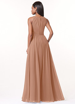 Azazie Harper Bridesmaid Dresses Champagne Rose A-Line Pleated Chiffon Dress image2