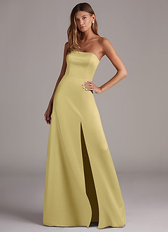 Azazie Wren Robes de demoiselle d'honneur Robe Trapèze Convertible en Satin extensible Sans bretelle Sorbet Citron image3