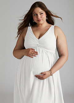 Azazie Yetta Maternity Bridesmaid Dresses A-Line V-Neck Gathered Chiffon Floor-Length Dress image2