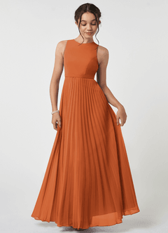 Azazie Lindie Junior Cinnamon A-Line Pleated Chiffon Dress image1