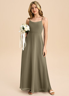 Azazie Shale Junior Willow Green A-Line Bow Chiffon Dress image5