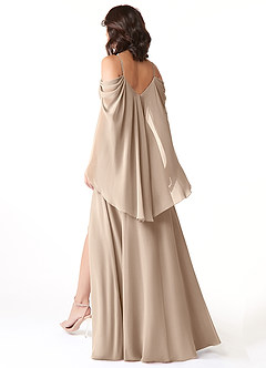 Azazie Cienna Robes de demoiselle d'honneur Robe Trapèze en Mousseline de soie Manche longue Taupe image5