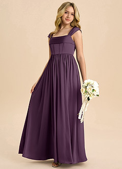 Azazie Hattie Junior Plum A-Line Pleated Stretch Satin Dress image6