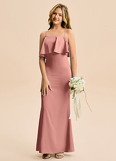 Azazie Galene Junior Mrenneito Joustava satiini Lattian pituus Nuorempi morsiusneito Pukeutua image4