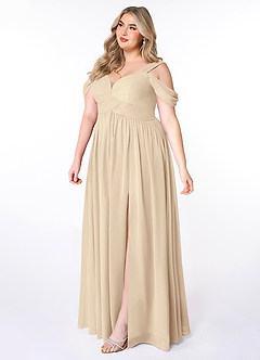 Azazie Lianne Jurken voor bruidsmeisjes Jurk van Chiffon met A-Lijn Off the Shoulder Champagne image9