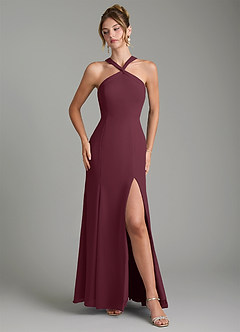 Azazie Rue Bridesmaid Dresses Cabernet A-Line Halter Chiffon Dress image4