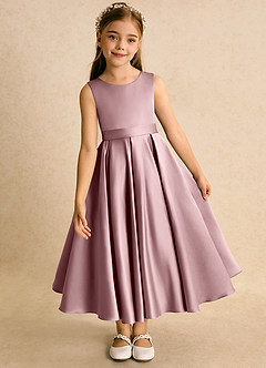 Azazie Junebuj vestidos de niña de las flores Vestido de Rosa Polvorienta de Satin Mate de Princesa con Plisado image6