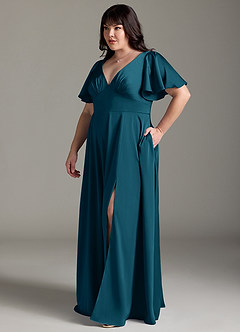 Azazie Kimber Brautjungfernkleider A-Linie Gestreift Stretch-Satin Kleid Tintenblau image10