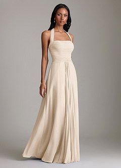 Azazie Clarisa Robes de demoiselle d'honneur Robe Trapèze en Mousseline de soie Plissée Albâtre Blanc image1