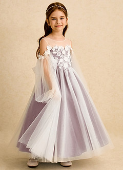 Azazie Zimi vestidos de niña de las flores Vestido de Rosa Polvorienta de Tul de Princesa con Escote de Corazón image6