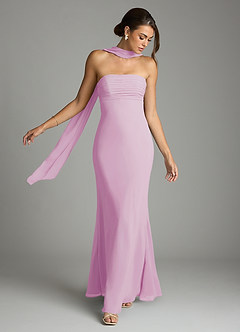 Azazie Saylor Vestidos de damas de honor Vestido de Rosa Caramelo de Gasa de Corte Sirena con Sin tirantes image7