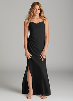 Azazie Mai Junior Black Sheath Pleated Chiffon Dress image1