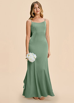 Azazie Lioren Junior Matcha Sheath Bow Stretch Satin Dress image2