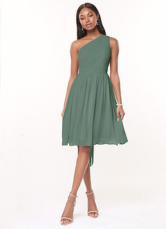 Azazie Katrina Jurken voor bruidsmeisjes Jurk van Chiffon met A-Lijn One-Shoulder Eucalyptus image1