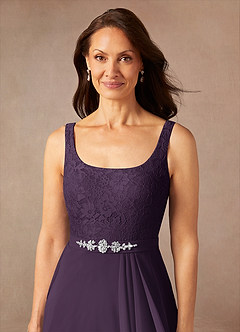 Azazie Ainsling Mother of the Bride Dresses Plum A-Line Square Neckline Lace Chiffon Dress image10