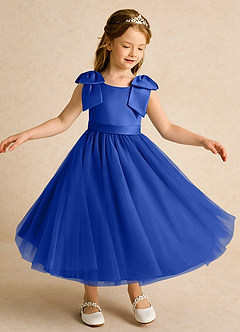 Azazie Serene Abiti da Ragazza di Fiori Abito Principessa in Raso Opaco Fiocco Blu Reale image4