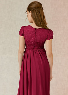 Azazie Delevingne Junior A-Linie Spitze Chiffon Kleid Burgund image5