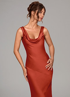 Azazie Rylina Bridesmaid Dresses Rust Mermaid Stretch Satin Dress image6