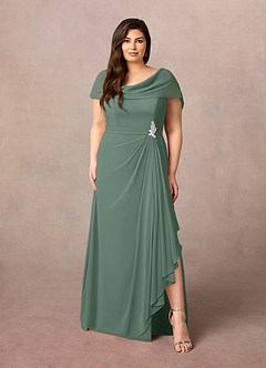 Azazie Mary Mother of the Bride Dresses Eucalyptus A-Line Side Slit Chiffon Dress image6