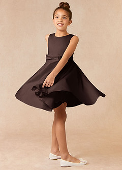 Azazie Coco Flower Girl Dresses Ganache A-Line Bow Matte Satin Dress image3