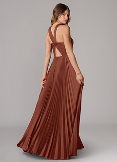 Azazie Afra Bridesmaid Dresses Auburn A-Line Pleated Stretch Satin Dress image2