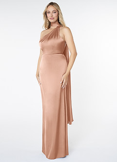 Azazie Kaylani Brautjungfernkleider Meerjungfrau-Linie Hoher Kragen Stretch-Satin Kleid Roségold image3