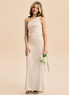 Azazie Akilah Junior Etui Plissee Stretch-Satin Kleid Alabaster Weiß image5