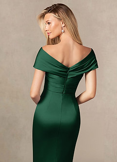 Azazie Ludlow Mother of the Bride Dresses Dark Green Mermaid Pleated Stretch Satin Dress image5