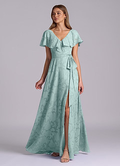 Azazie Lainey Brautjungfernkleider A-Linie mit Taschen Blumen-Burnout Kleid Nebel image5