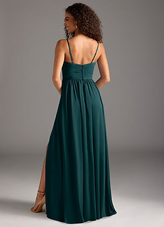 Azazie Alia Bridesmaid Dresses Pine A-Line Pleated Stretch Satin Dress image4
