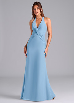 Azazie Valerie Vestidos de damas de honor Vestido de Azul Pálido de Gasa de Corte Sirena con Plisado image4