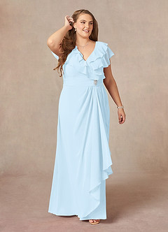 Azazie Snapdragon Abiti per la Madre della Sposa Abito A-Line in Chiffon Increspato con Scollo a V Azzurro image6