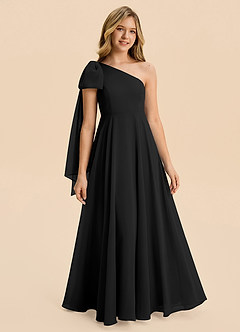 Azazie Averie Junior Black A-Line Pleated Chiffon Dress image1