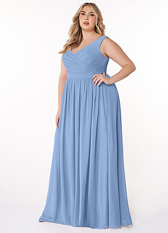 Azazie Keyla Bridesmaid Dresses Steel Blue A-Line V-Neck Pleated Chiffon Dress image8