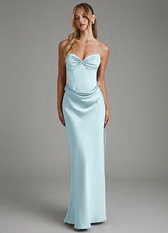 Azazie Natasha Robes de demoiselle d'honneur Robe Sirène en Satin extensible Corset Bleu Nuage image1