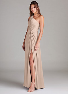 Azazie Brooke Bridesmaid Dresses English Rose A-Line One Shoulder Stretch Satin Dress image6