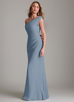 Azazie Emerson Probar vestidos en casa Vestido de Azul Polvoriento de Gasa de Corte Recto con Vestidos sin tirantes image6