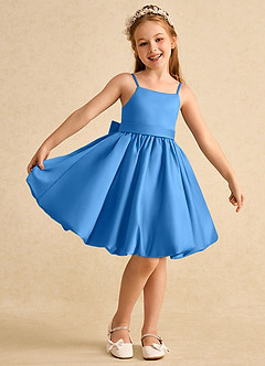 Azazie Davine vestidos de niña de las flores Vestido de Azul Grisaceo de Satin Mate de Corte En A con Tirante Espagueti image2