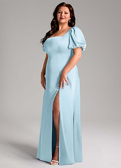 Azazie Fyona Bridesmaid Dresses Sky Blue A-Line Pleated Stretch Satin Dress image10