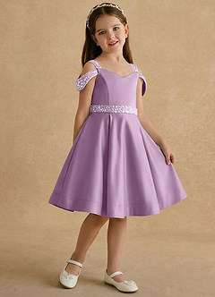 Azazie Judi Final Sale Dusty Blue A-Line Matte Satin Dress image4