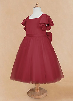 Azazie Kaeya Robe Demoiselle D'honneur Fillette Robe Trapèze en Tulle Arc Grenade image7
