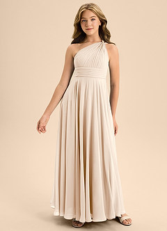 Azazie Charlize Junior Robe Trapèze en Mousseline de soie Plissée Albâtre Blanc image3