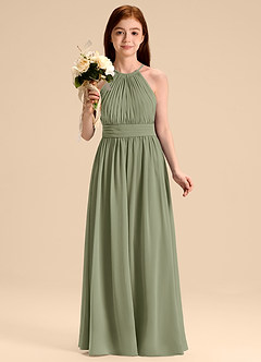Azazie Malone Junior Abito A-Line in Chiffon Plissettato Pistacchio image4
