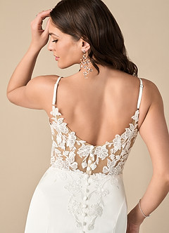 Azazie Adana Final Sale Diamond White Caramel Mermaid Lace Stretch Satin Dress image5