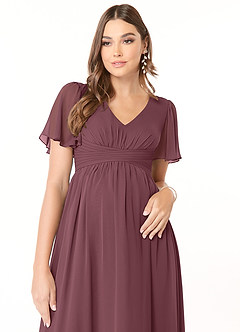 Azazie Verna Maternity Bridesmaid Dresses A-Line V-Neck Ruched Chiffon Floor-Length Dress image5