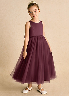 Azazie Solia Flower Girl Dresses Cabernet Ball-Gown Bow Tulle Dress image4